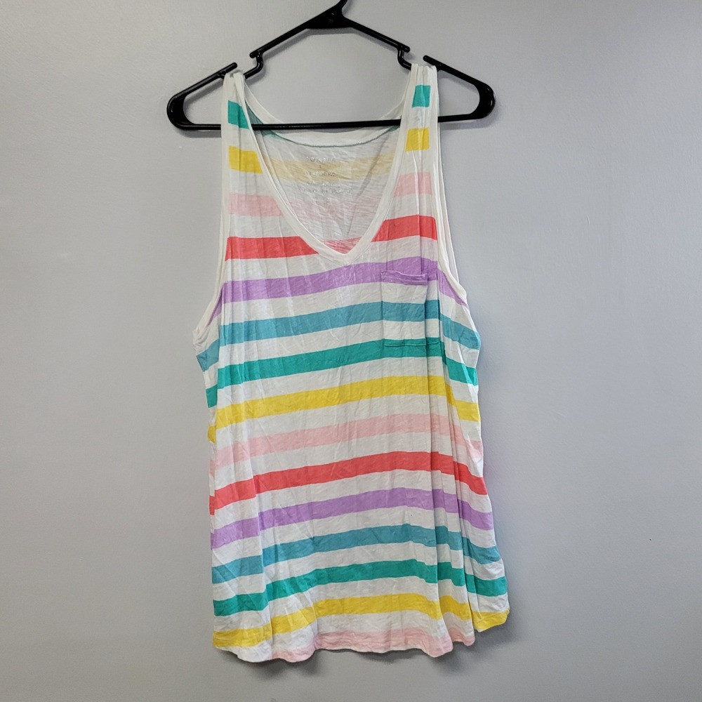 Torrid‎ Classic Fit Colorful Striped Tank Top Sz 1 Multi-Color Cotton Sleeveless